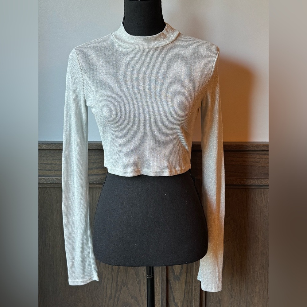 La Hearts silver metal Long Sleeve Crop Top